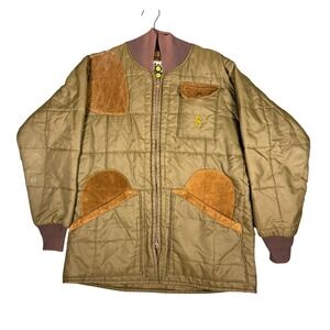 Vintage 80s Bob Allen Quilted Shooting Puffer Jacket Brown Suede Accents Size L